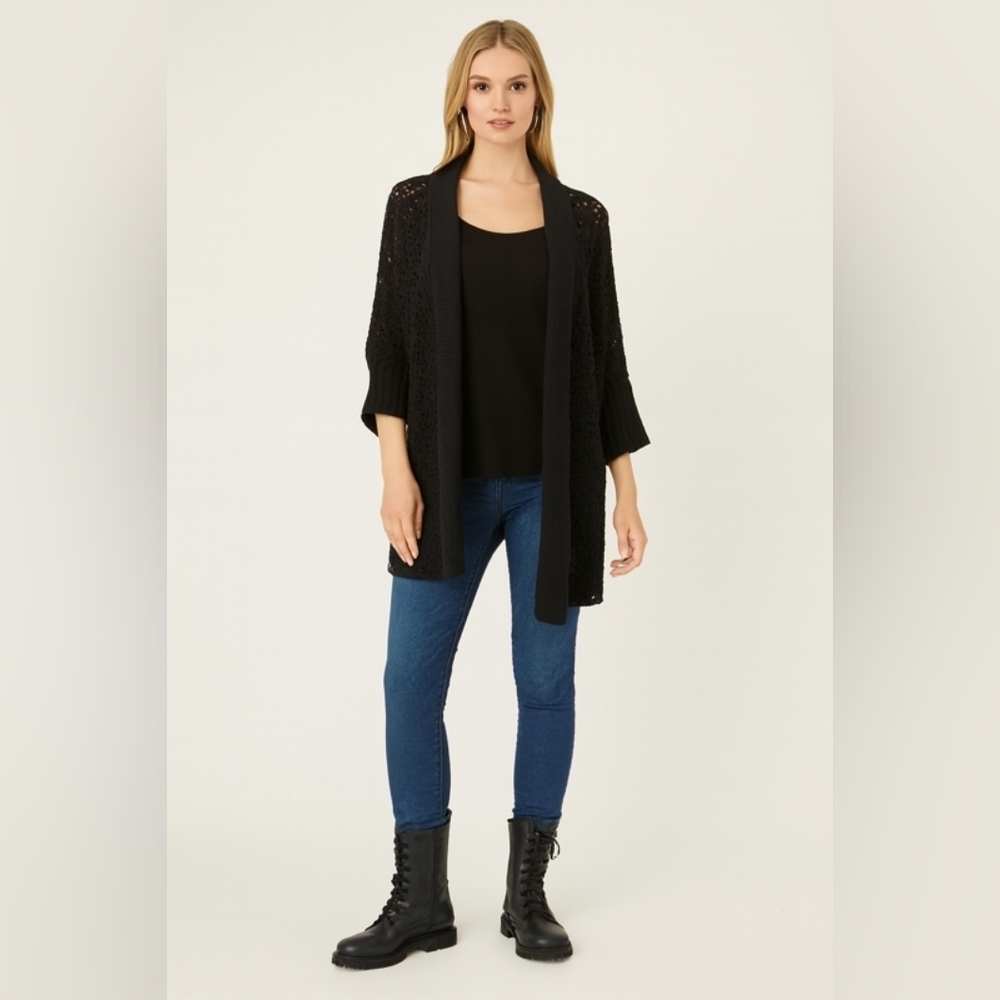 Lucky Brand Black Open-Knit Cardigan